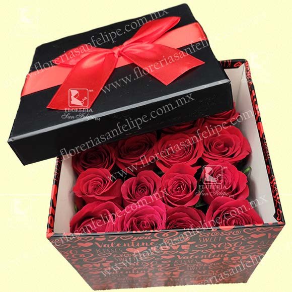 Caja Cubo "I Love You" Con 16 Rosas Rojas